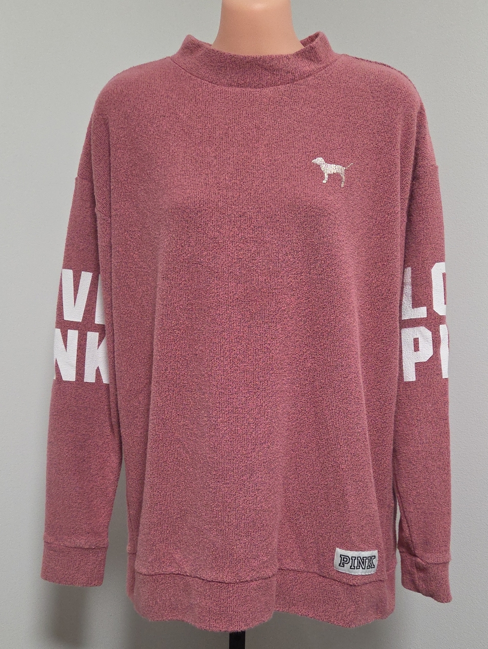 VS PINK Funnel Neck Terry Cloth Boyfriend Sweatshirt